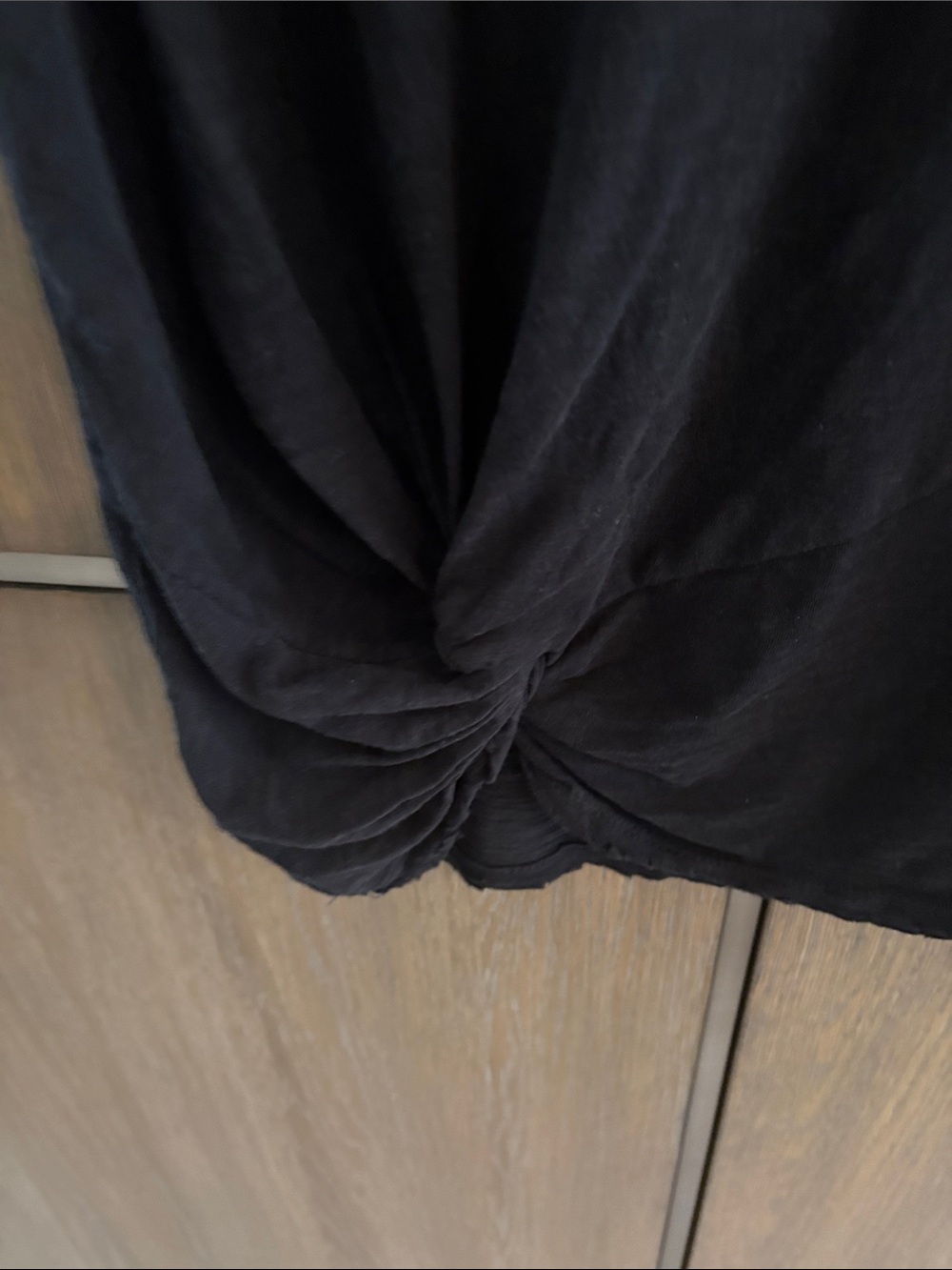 Olivaceous Distressed Black V-Neck Twist-Front Short Sleeve Tee - Picture 4 of 6